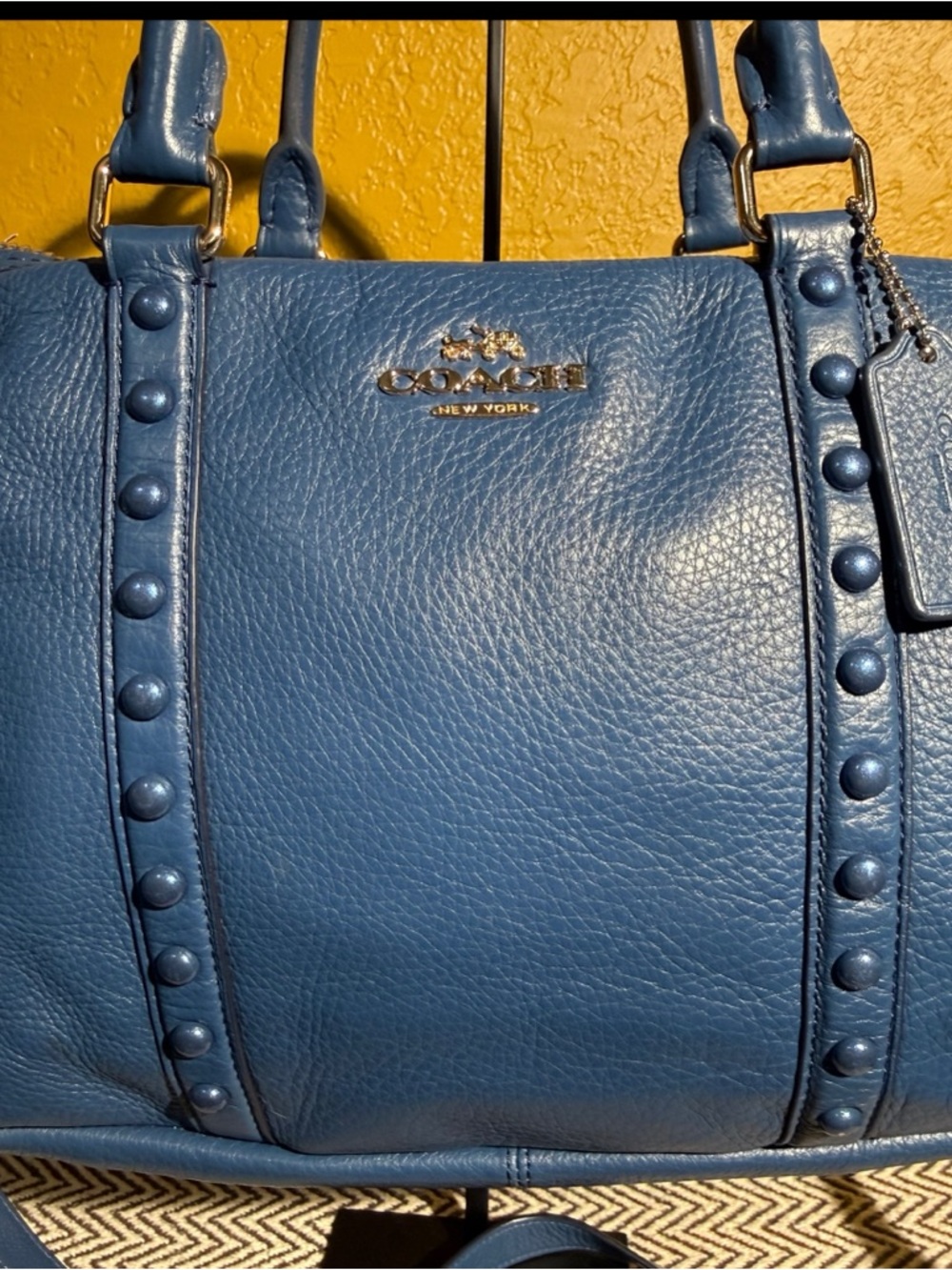Coach Blue Pebble Leather Central Satchel with Studs - Picture 6 of 11